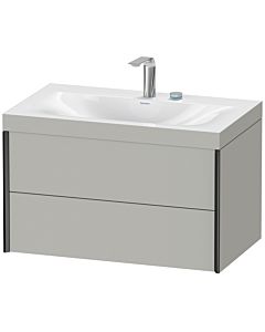 Duravit Meuble sous-vasque XViu XV4615EB207C 80x48cm, 2 tiroirs, 2 trous pour robinetterie, noir mat, Rahmen C, gris béton mat