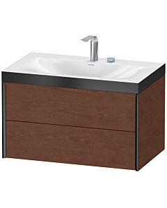 Duravit XViu Waschtisch-Unterschrank XV4615EB213P 80x48cm, 2 Schubkästen, 2 Hahnlöcher, schwarz matt, Rahmen P, amerikanischer nussbaum
