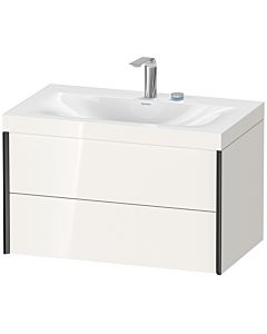 Duravit Meuble sous-vasque XViu XV4615EB222C 80x48cm, 2 tiroirs, 2 trous pour robinetterie, noir mat, Rahmen C, blanc brillant