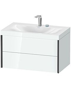 Duravit Meuble sous-vasque XViu XV4615EB285C 80x48cm, 2 tiroirs, 2 trous pour robinetterie, noir mat, Rahmen C, blanc brillant