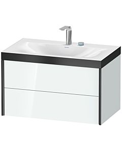 Duravit Meuble sous-vasque XViu XV4615EB285P 80x48cm, 2 tiroirs, 2 trous pour robinetterie, noir mat, Rahmen P, blanc brillant