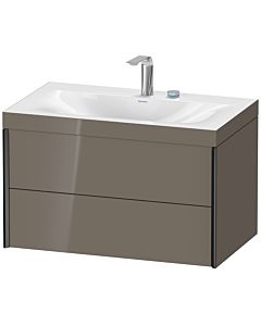 Duravit Meuble sous-vasque XViu XV4615EB289C 80x48cm, 2 tiroirs, 2 trous pour robinetterie, noir mat, Rahmen C, gris flanelle brillant
