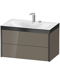 Duravit Meuble sous-vasque XViu XV4615EB289P 80x48cm, 2 tiroirs, 2 trous pour robinetterie, noir mat, Rahmen P, gris flanelle brillant