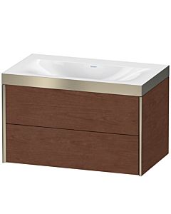 Duravit XViu Waschtisch-Unterschrank XV4615NB113P 80x48cm, 2 Schubkästen, ohne Hahnloch, champagner matt, Rahmen P, amerikanischer nussbaum