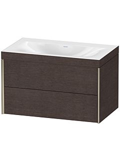 Duravit Meuble sous-vasque XViu XV4615NB172C 80x48cm, 2 tiroirs, sans trou pour robinet, champagne mat, Rahmen C, chêne foncé brossé