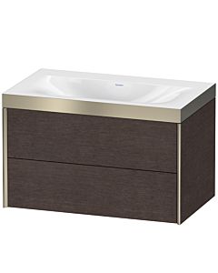 Duravit Meuble sous-vasque XViu XV4615NB172P 80x48cm, 2 tiroirs, sans trou pour robinet, champagne mat, Rahmen P, chêne foncé brossé