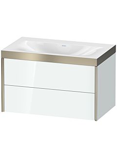 Duravit Meuble sous-vasque XViu XV4615NB185P 80x48cm, 2 tiroirs, sans trou pour robinet, champagne mat, Rahmen P, blanc brillant