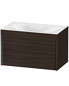 Duravit XViu Waschtisch-Unterschrank XV4615NB269C 80x48cm, 2 Schubkästen, ohne Hahnloch, schwarz matt, Rahmen C, nussbaum gebürstet