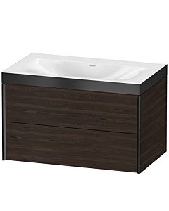 Duravit Meuble sous-vasque XViu XV4615NB269P 80x48cm, 2 tiroirs, sans trou pour robinet, noir mat, Rahmen P, noyer brossé
