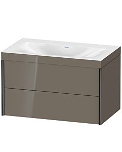 Duravit Meuble sous-vasque XViu XV4615NB289C 80x48cm, 2 tiroirs, sans trou pour robinet, noir mat, Rahmen C, gris flanelle brillant