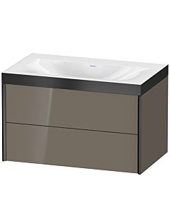 Duravit Meuble sous-vasque XViu XV4615NB289P 80x48cm, 2 tiroirs, sans trou pour robinet, noir mat, Rahmen P, gris flanelle brillant