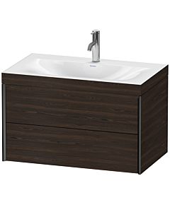 Duravit XViu Waschtisch-Unterschrank XV4615OB269C 80x48cm, 2 Schubkästen, 1 Hahnloch, schwarz matt, Rahmen C, nussbaum gebürstet