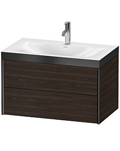 Duravit XViu Waschtisch-Unterschrank XV4615OB269P 80x48cm, 2 Schubkästen, 1 Hahnloch, schwarz matt, Rahmen P, nussbaum gebürstet