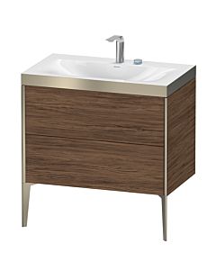 Duravit Meuble sous-vasque XViu XV4710EB121P 80x48cm, 2 coulissants, 2 trous pour robinetterie, champagne mat, Rahmen P, noyer foncé