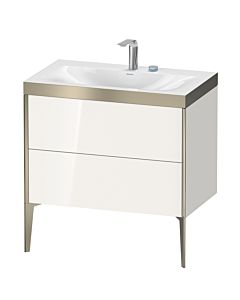 Duravit XViu vanity unit XV4710EB122P 80x48cm, 2 pull-outs, 2 tap holes, matt champagne, Rahmen P, high-gloss white