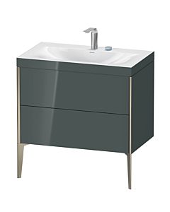 Duravit XViu vanity unit XV4710EB138C 80x48cm, 2 pull-outs, 2 tap holes, matt champagne, Rahmen C, dolomiti gray high gloss