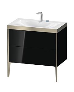 Duravit XViu Waschtisch-Unterschrank XV4710EB140P 80x48cm, 2 Auszüge, 2 Hahnlöcher, champagner matt, Rahmen P, schwarz hochglanz