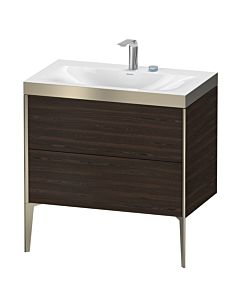 Duravit Meuble sous-vasque XViu XV4710EB169P 80x48cm, 2 coulissants, 2 trous pour robinetterie, champagne mat, Rahmen P, noyer brossé