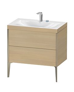 Duravit XViu vanity unit XV4710EB171C 80x48cm, 2 pull-outs, 2 tap holes, matt champagne, Rahmen C, Mediterranean oak