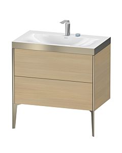 Duravit Meuble sous-vasque XViu XV4710EB171P 80x48cm, 2 coulissants, 2 trous pour robinetterie, champagne mat, Rahmen P, Chêne méditerranéen