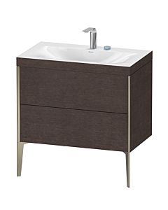Duravit Meuble sous-vasque XViu XV4710EB172C 80x48cm, 2 coulissants, 2 trous pour robinetterie, champagne mat, Rahmen C, chêne foncé brossé