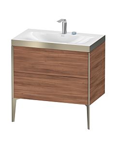 Duravit XViu Waschtisch-Unterschrank XV4710EB179P 80x48cm, 2 Auszüge, 2 Hahnlöcher, champagner matt, Rahmen P, nussbaum natur