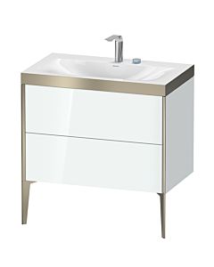 Duravit XViu vanity unit XV4710EB185P 80x48cm, 2 pull-outs, 2 tap holes, matt champagne, Rahmen P, high-gloss white