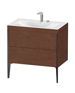 Duravit XViu vanity unit XV4710EB213C 80x48cm, 2 pull-outs, 2 tap holes, matt black, Rahmen C, American walnut