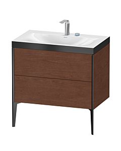Duravit XViu Waschtisch-Unterschrank XV4710EB213P 80x48cm, 2 Auszüge, 2 Hahnlöcher, schwarz matt, Rahmen P, amerikanischer nussbaum