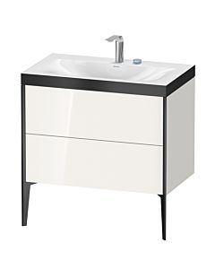 Duravit Meuble sous-vasque XViu XV4710EB222P 80x48cm, 2 coulissants, 2 trous pour robinetterie, noir mat, Rahmen P, blanc brillant