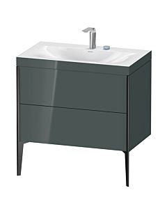 Duravit XViu vanity unit XV4710EB238C 80x48cm, 2 pull-outs, 2 tap holes, matt black, Rahmen C, dolomiti gray high gloss