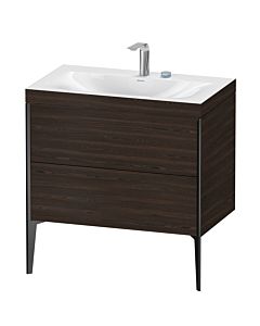 Duravit Meuble sous-vasque XViu XV4710EB269C 80x48cm, 2 coulissants, 2 trous pour robinetterie, noir mat, Rahmen C, noyer brossé