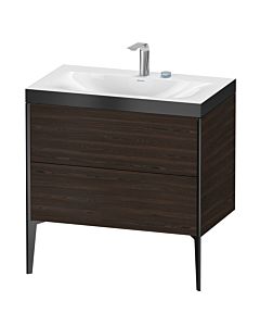 Duravit XViu vanity unit XV4710EB269P 80x48cm, 2 pull-outs, 2 tap holes, matt black, Rahmen P, brushed walnut