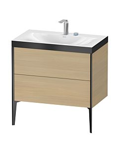 Duravit XViu Waschtisch-Unterschrank XV4710EB271P 80x48cm, 2 Auszüge, 2 Hahnlöcher, schwarz matt, Rahmen P, mediterrane eiche