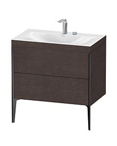 Duravit Meuble sous-vasque XViu XV4710EB272C 80x48cm, 2 coulissants, 2 trous pour robinetterie, noir mat, Rahmen C, chêne foncé brossé