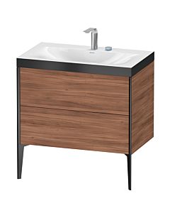 Duravit XViu Waschtisch-Unterschrank XV4710EB279P 80x48cm, 2 Auszüge, 2 Hahnlöcher, schwarz matt, Rahmen P, nussbaum natur