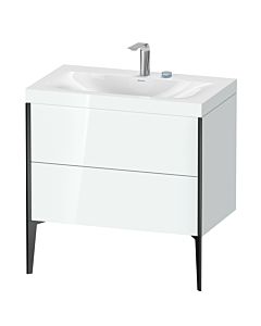 Duravit XViu vanity unit XV4710EB285C 80x48cm, 2 pull-outs, 2 tap holes, matt black, Rahmen C, high-gloss white