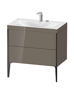 Duravit Meuble sous-vasque XViu XV4710EB289C 80x48cm, 2 coulissants, 2 trous pour robinetterie, noir mat, Rahmen C, gris flanelle brillant