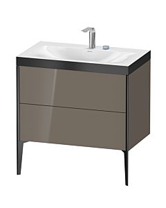 Duravit Meuble sous-vasque XViu XV4710EB289P 80x48cm, 2 coulissants, 2 trous pour robinetterie, noir mat, Rahmen P, gris flanelle brillant