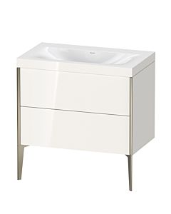 Duravit Meuble sous-vasque XViu XV4710NB122C 80x48cm, 2 coulissants, sans trou pour robinet, champagne mat, Rahmen C, blanc brillant