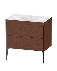 Duravit XViu vanity unit XV4710NB213C 80x48cm, 2 pull-outs, without tap hole, matt black, Rahmen C, American walnut