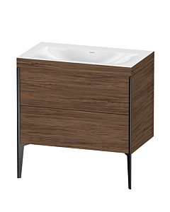 Duravit XViu vanity unit XV4710NB221C 80x48cm, 2 pull-outs, without tap hole, matt black, Rahmen C, dark walnut