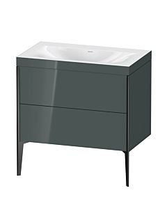 Duravit Meuble sous-vasque XViu XV4710NB238C 80x48cm, 2 coulissants, sans trou pour robinet, noir mat, Rahmen C, gris dolomiti brillant