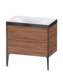 Duravit XViu vanity unit XV4710NB279P 80x48cm, 2 pull-outs, without tap hole, matt black, Rahmen P, natural walnut
