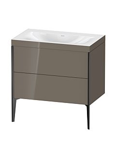 Duravit Meuble sous-vasque XViu XV4710NB289C 80x48cm, 2 coulissants, sans trou pour robinet, noir mat, Rahmen C, gris flanelle brillant