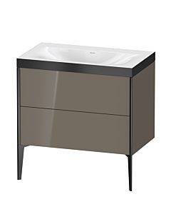 Duravit Meuble sous-vasque XViu XV4710NB289P 80x48cm, 2 coulissants, sans trou pour robinet, noir mat, Rahmen P, gris flanelle brillant