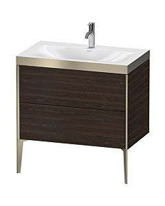 Duravit XViu Waschtisch-Unterschrank XV4710OB169P 80x48cm, 2 Auszüge, 1 Hahnloch, champagner matt, Rahmen P, nussbaum gebürstet