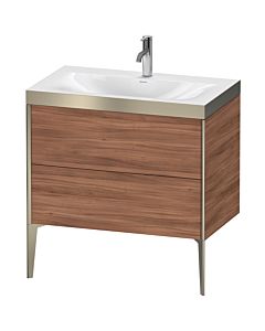 Duravit XViu vanity unit XV4710OB179P 80x48cm, 2 2000 outs, match2 tap hole, matt champagne, Rahmen P, natural walnut