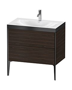 Duravit XViu vanity unit XV4710OB269P 80x48cm, 2 2000 outs, match2 tap hole, matt black, Rahmen P, brushed walnut