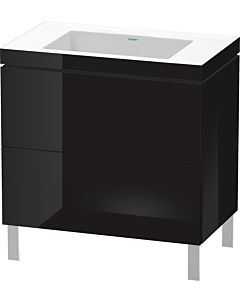 L-Cube Duravit vasque LC6937N4040 80 x 48 cm, sans trou pour robinet, noir brillant, 2 coulissants, au sol